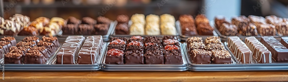 Delicious chocolate treats display at culinary event gourmet shop food photography inviting environment close-up view indulgent experience Delicious chocolate treats display at culinary event gourmet shop food photography inviting environment close-up view indulgent experience