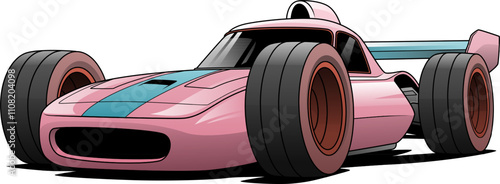 a sleek, pink race car with large tires and a blue stripe running down the center, showcasing a modern and dynamic design