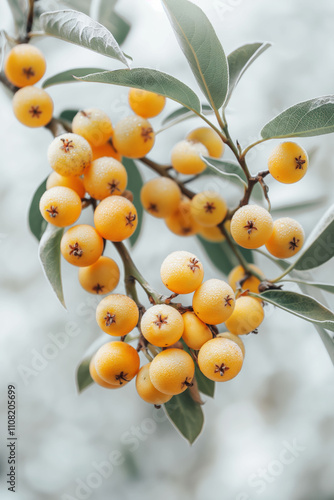 Wallpaper Mural Fresh sea buckthorn berries with vibrant green leaves in natural light close-up Torontodigital.ca
