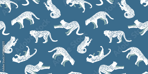 Seamless pattern with silhouettes of leopards. Abstract figures of predatory cats. Vector graphics.