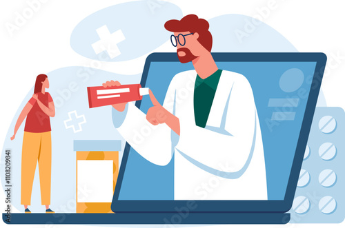 Doctor explaining medicine dosage to patient during a telemedicine appointment, promoting healthcare accessibility and remote medical assistance