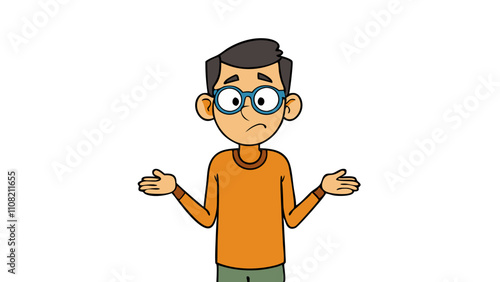Man in glasses expressing uncertainty, transparent vector