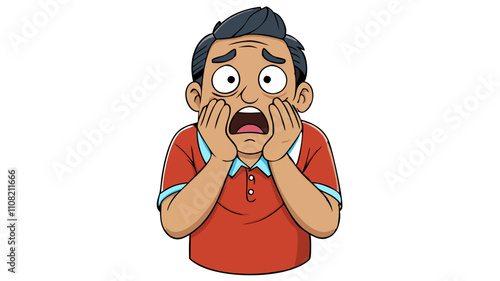 Man expressing deep sorrow with hands on face in animated style