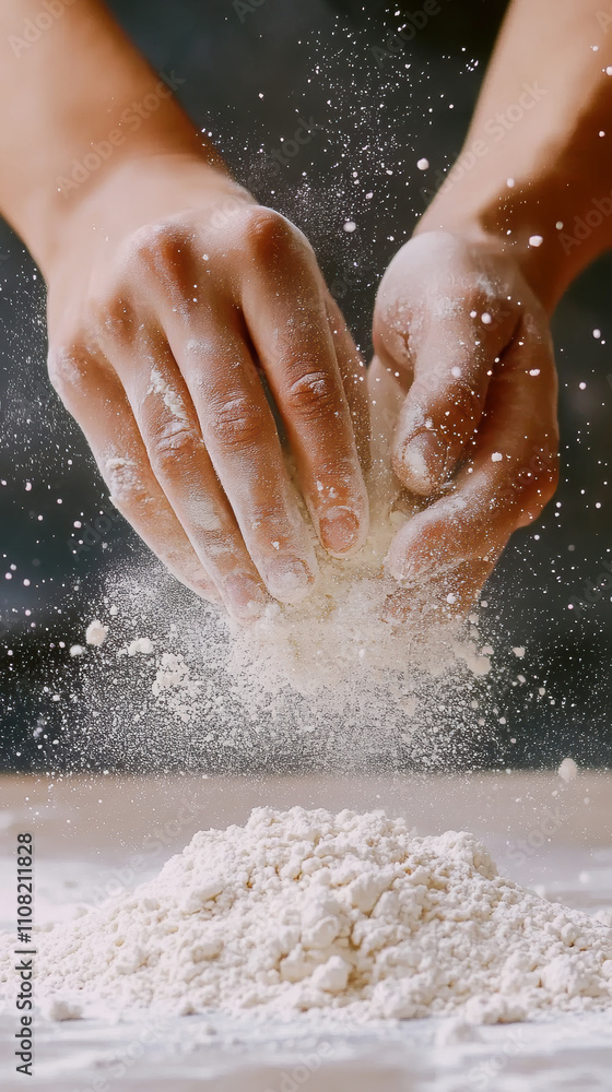 Fototapeta premium Close-up of hands preparing dough in kitchen for culinary creation