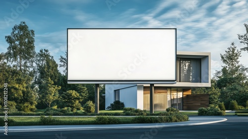 Wallpaper Mural An empty white sign on a lush lawn awaits words, announcements, or art. It sits in front of a majestic home, promising future beauty  Torontodigital.ca