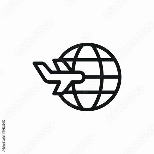 globe plane flight icon sign vector