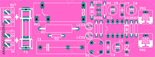 Placement of components of radio elements (contact
pads and seats) on printed circuit
board of electronic device.
Vector engineering 
drawing of pcb. Electric background. 
Computer technic cad design.