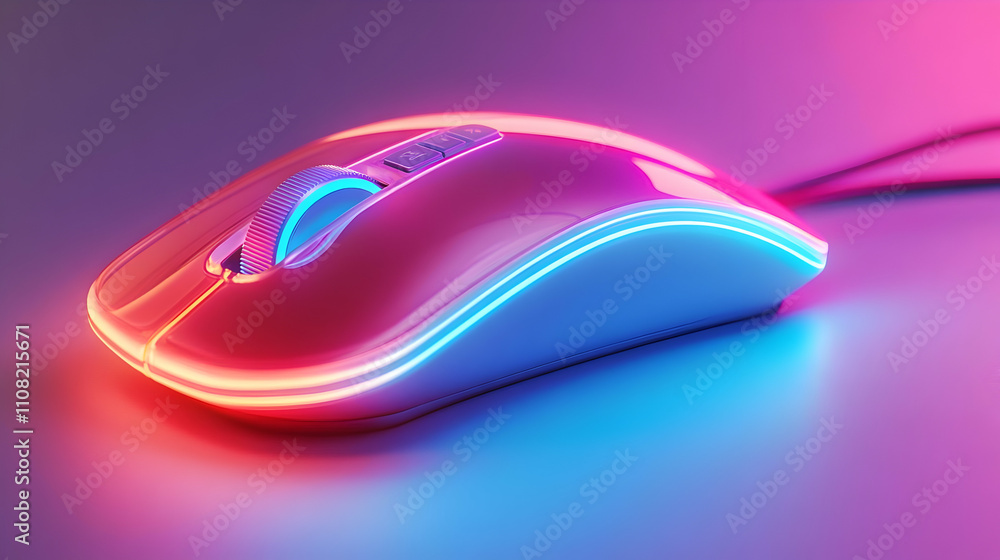Neon Glow 3D Computer Mouse Illustration Neon Glow 3D Computer Mouse Illustration