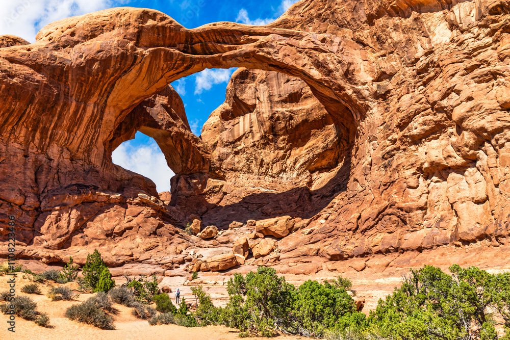 Double Arch in Arches national park, Utah. Double Arch is a close-set pair of natural arches in Arches National Park in southern Grand County, Utah,
