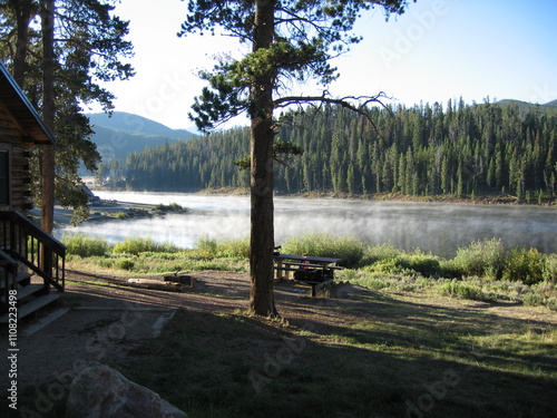 Steam fog over the Sylvan Lake, Colorado 