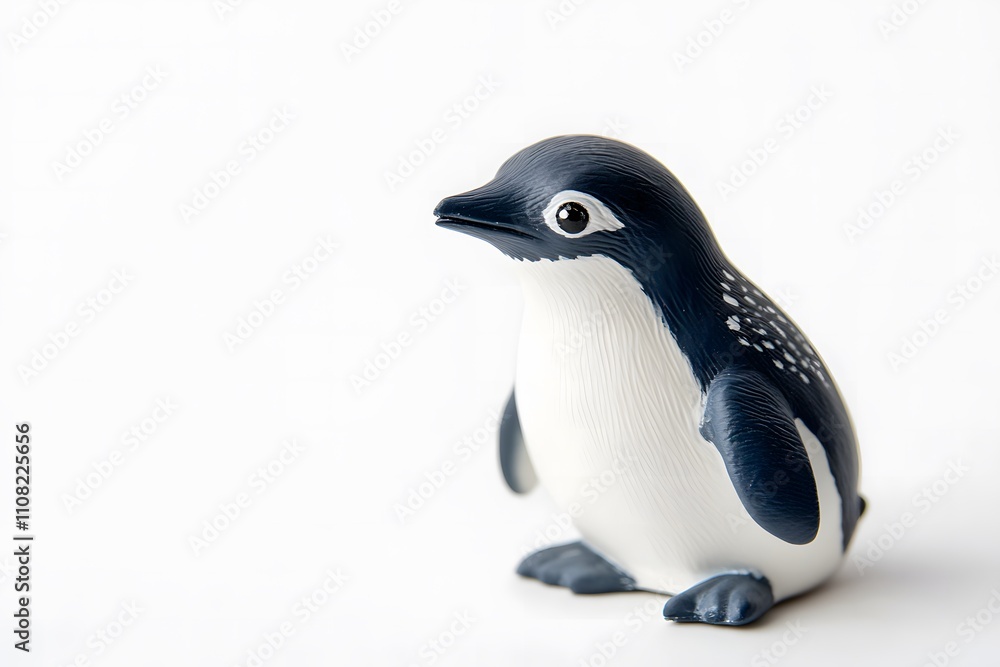 Fototapeta premium Small penguin figurine on clean white background. Penguin Awareness Day.