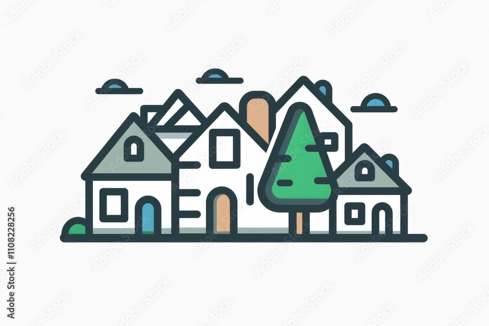 Fototapeta premium Row of houses with a tree in the middle