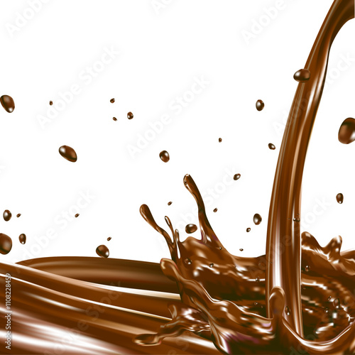 Chorro y splahs de chocolate sobre chocolate liquido derretido aislado en fondo transparente vector ilustración alta resolución editable chapoteo