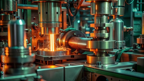 Advanced Industrial Machinery in Action with Precision Metalwork and High-Temperature Processes, Ideal for Manufacturing, Engineering, Automation, Technology, and Factory Production Concepts