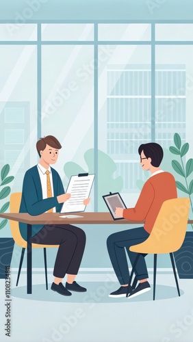 Employer Interviews Young Male Job Seeker in Modern Office Space. Generative AI