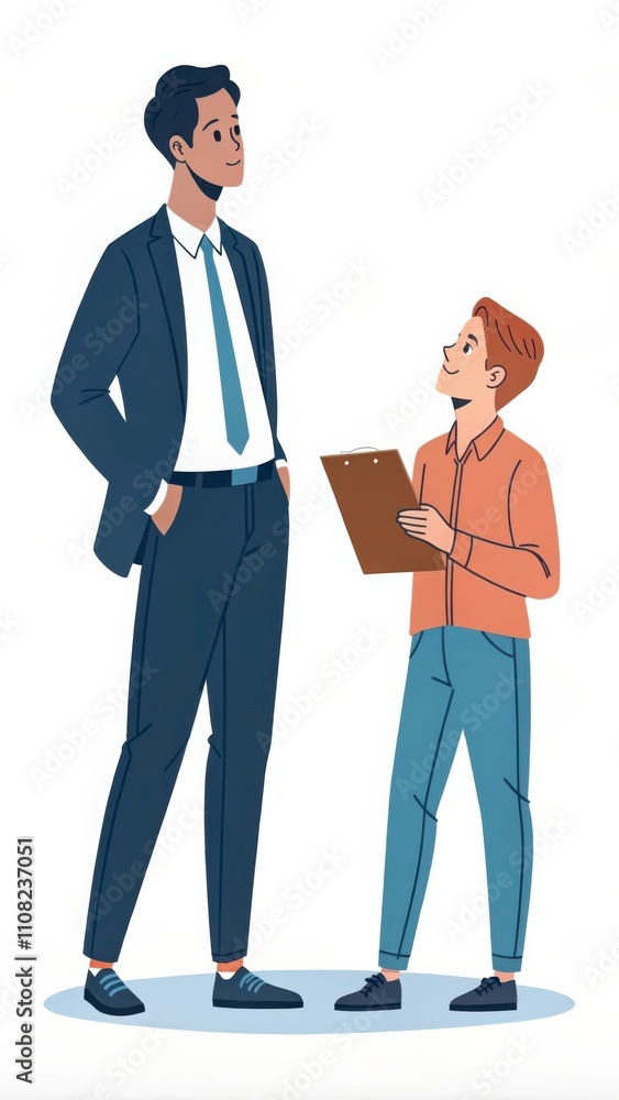 Fototapeta premium Businessman Engages With Young Manager Holding Clipboard in an Office Setting. Generative AI