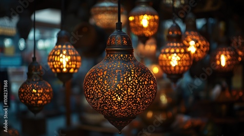 Collection of ornate lamps with a warm glow