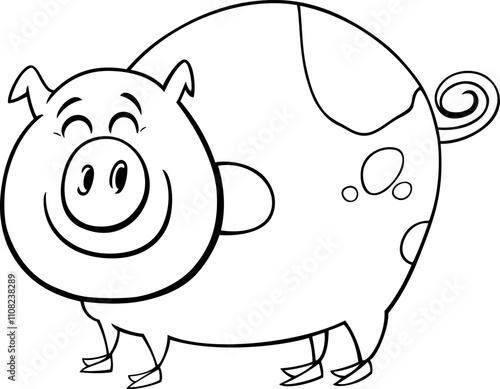 cartoon spotted pig farm animal character coloring page