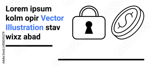 Padlock and coin symbols representing secure online transactions and digital currency. Ideal for financial security, e-commerce, data protection, online banking, cybersecurity, digital wallets