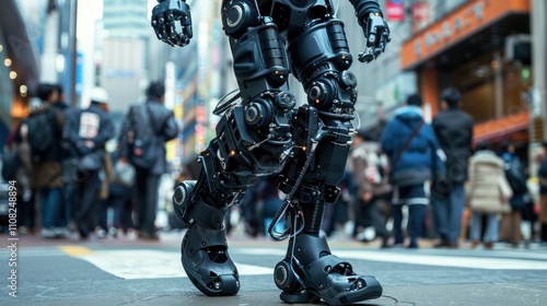 Wallpaper Mural A humanoid robot walking through a busy urban street filled with people. Torontodigital.ca