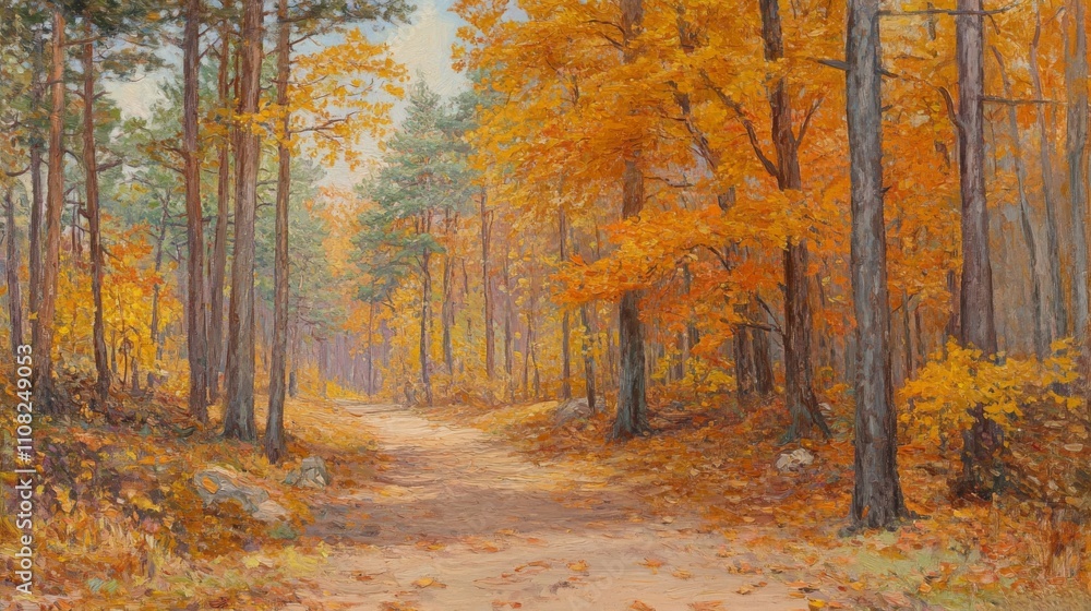 Obraz premium A Sunlit Path Through an Autumnal Forest