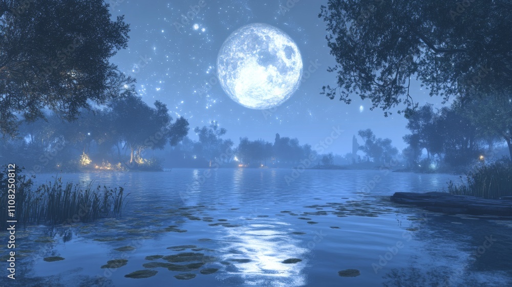 Tranquil Moonlit Lake Scene Tranquil Moonlit Lake Scene