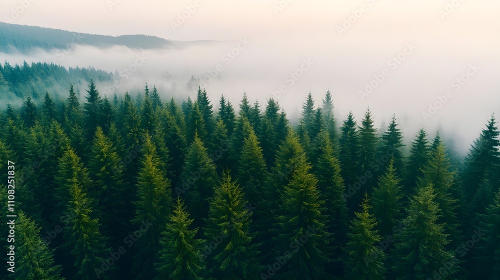 Obraz premium Misty Mountain Evergreen Forest