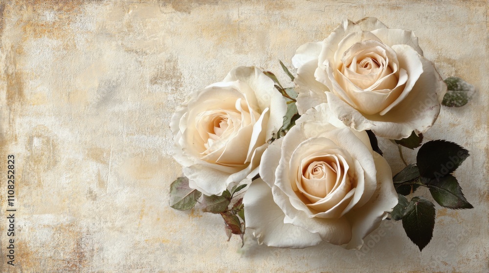 Elegant Beige Roses on Rustic Background Elegant Beige Roses on Rustic Background