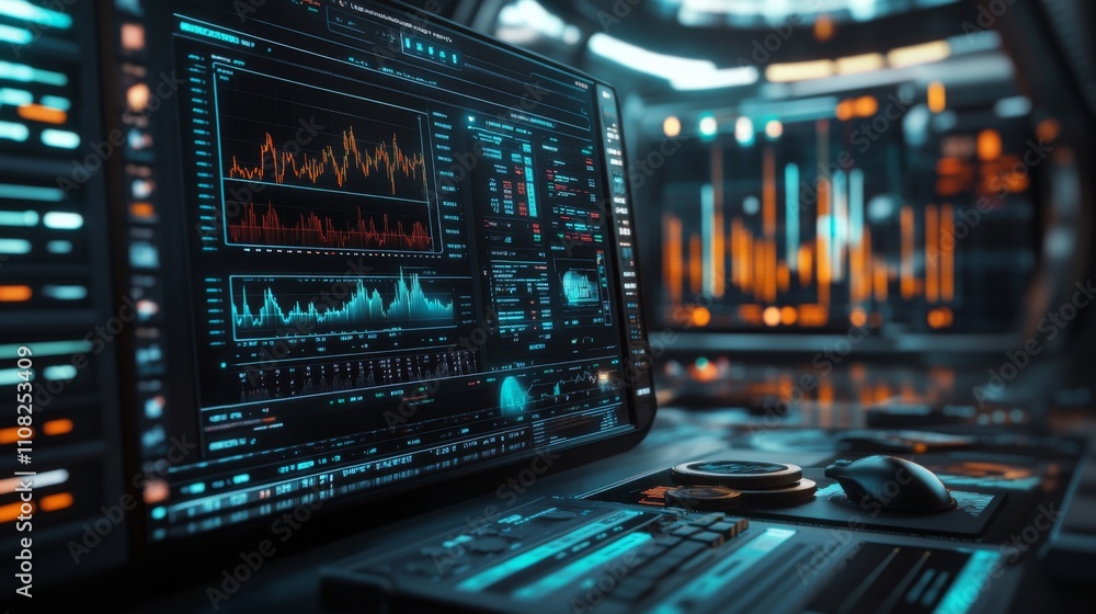 Fototapeta premium Futuristic Data Analysis on High-Tech Screens