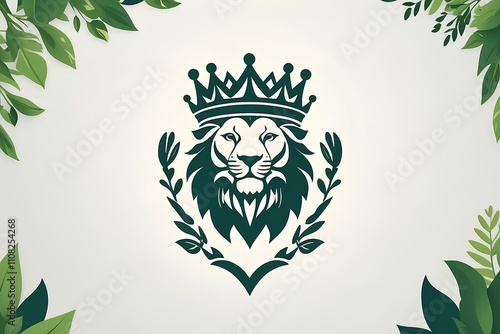 elegant lion logo surrounded by a laurel wreath and crowned with a majestic royal design photo