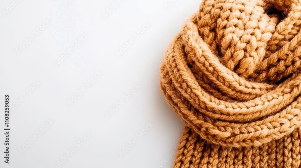 Fototapeta premium Warm Knitted Scarf in Soft Yellow Color on Light Background