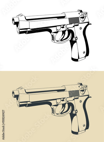Semi-automatic pistol illustrations