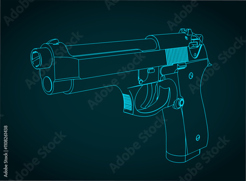 Semi-automatic pistol isometric blueprint