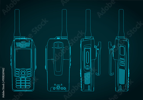 Walkie talkie blueprints illustration