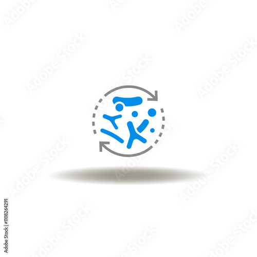 Vector illustration of microorganisms or bacteria cells with round arrows. Symbol of prebiotics, probiotics.