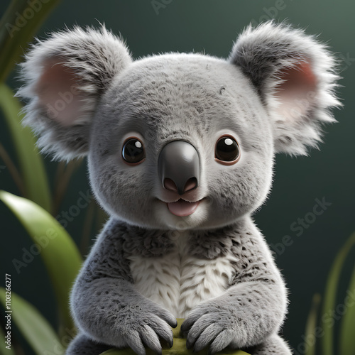 Adorable Baby Koala Bear: A 3D Rendered Image of a Cute Koala photo