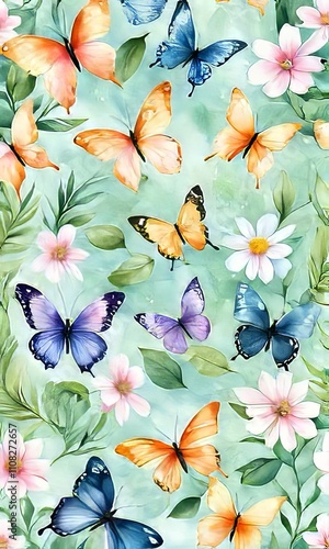 Dynamic composition of colorful butterflies intertwined with floral motifs, symbolizing transformation and beauty. Ideal for inspirational quotes, art prints, greeting cards, digital designs.