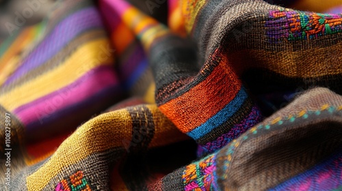 Colorful Handwoven Textile with Intricate Patterns and Textures
