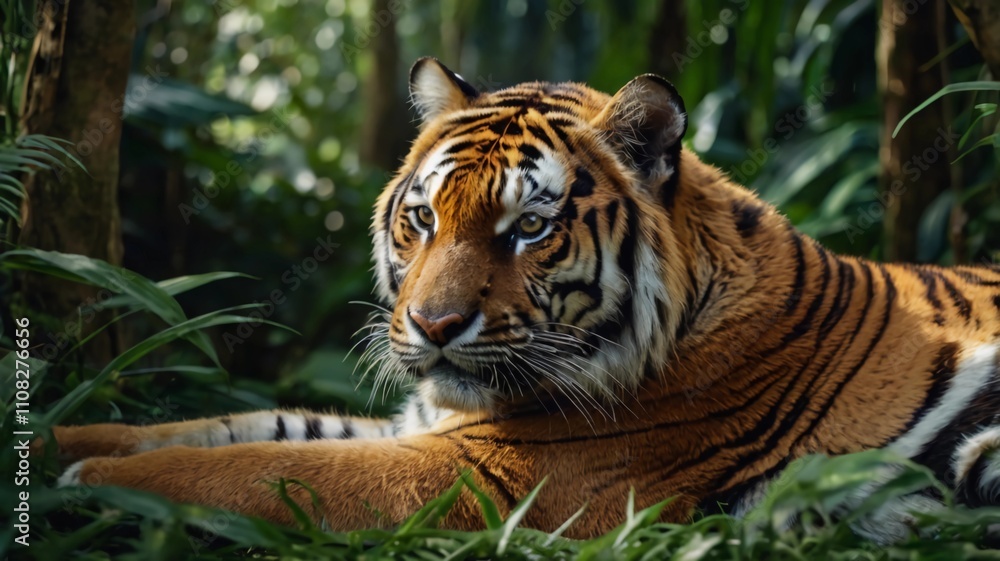 Fototapeta premium Sumatran tiger eyes staring at camera. Incredible action with tiger looking to pounce on camera.