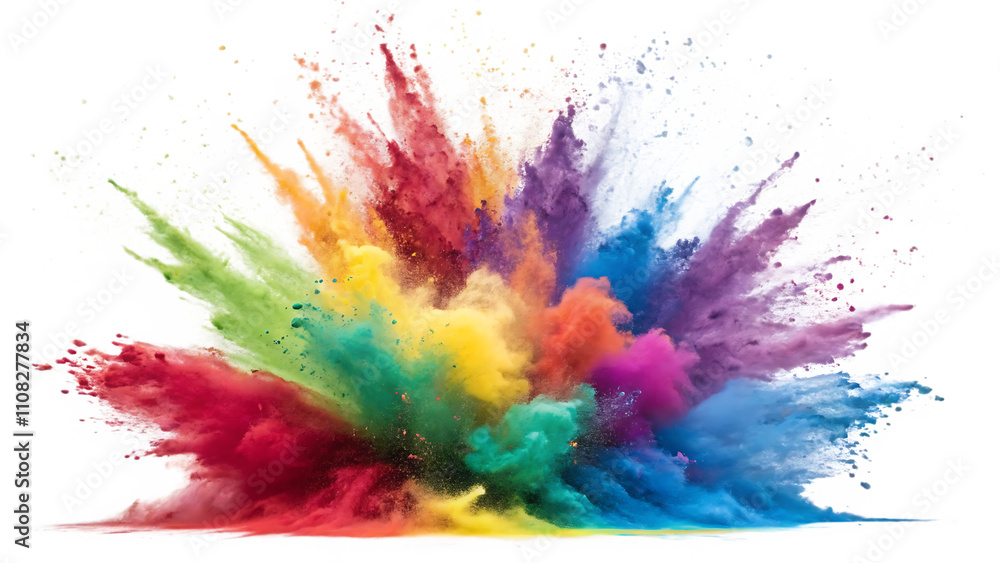 Fototapeta premium set of colorful paint explosion isolated on white background as transparent. PNG. AI GENERATED.