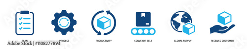 Set of glyph solid icons related supply chain management. Perfect pixel on transparent background photo