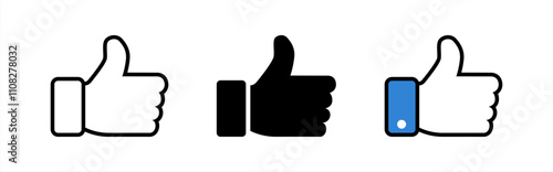 Set of thumbs up icons, like symbols, vector illustration isolated on transparent or white background, vector 10 eps.