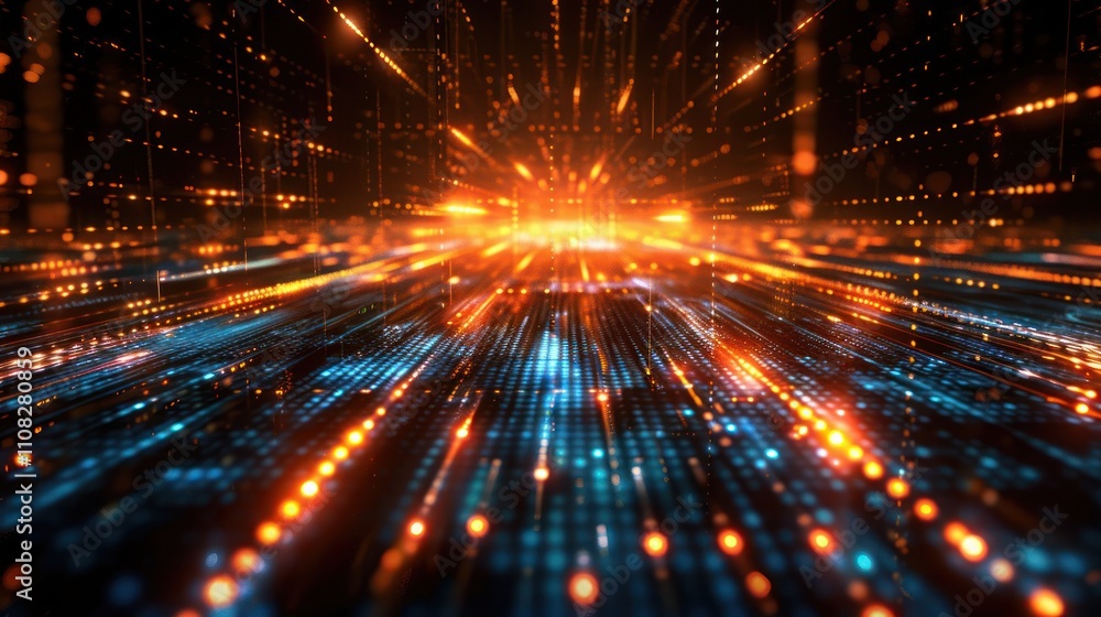 A vibrant, abstract representation of digital data flow with glowing particles and lines. A vibrant, abstract representation of digital data flow with glowing particles and lines.