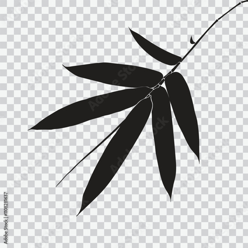 Black silhouette of bamboo leaves on white background isolated. Drawing vector illustrations. Botanical hand drawn element.