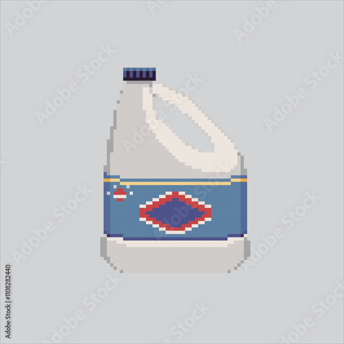 Pixel art illustration Bleach Bottle. Pixelated Laundry Cleaner. Bleach Laundry Cleaner Bottle pixelated for the pixel art game and icon for website and video game. old school retro.