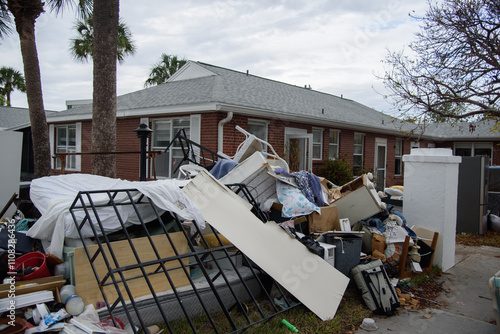 Discarded mattresses, furniture and other household items following severe flooding in coastal Florida after hurricane Milton and Helene