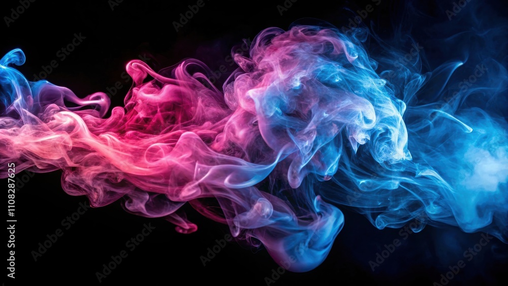Fototapeta premium Abstract Swirling Smoke in Pink and Blue Hues Against a Black Background
