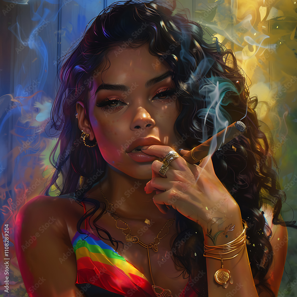 Fototapeta premium portrait of a woman with a cigar