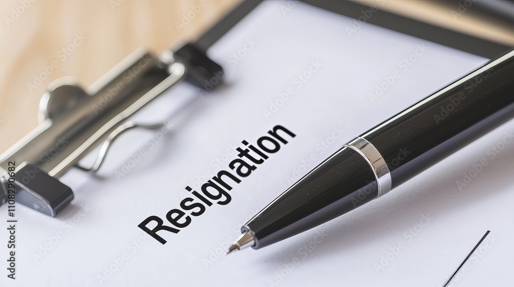 A close-up of a resignation letter with a black pen, symbolizing change and new beginnings. A close-up of a resignation letter with a black pen, symbolizing change and new beginnings.