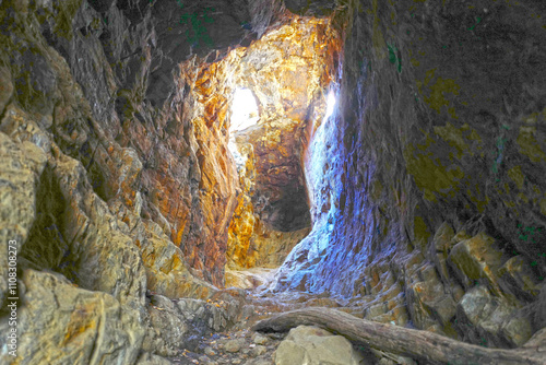 Lighting hole in the cave landscape